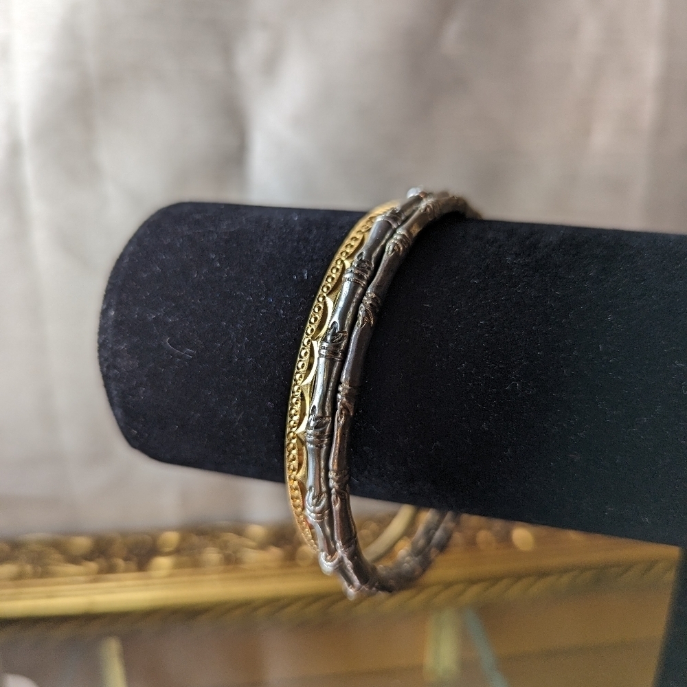 Bangles, Bracelets Three, Two Are Bamboo Silver T… - image 1